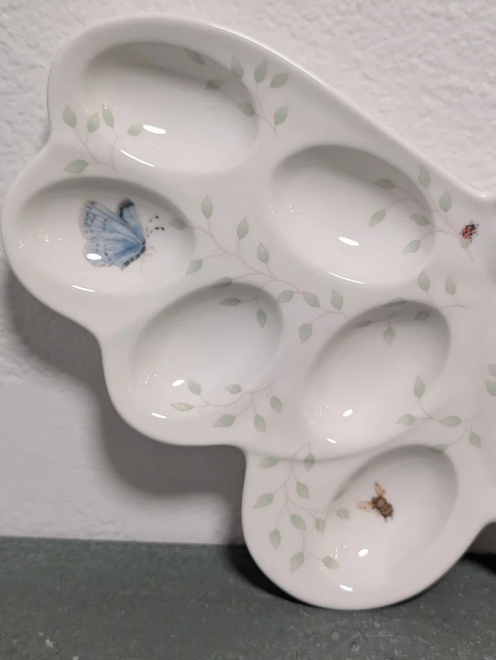Vintage Lenox Butterfly Meadow Deviled Egg Dish Sculpted Platter Floral Bee